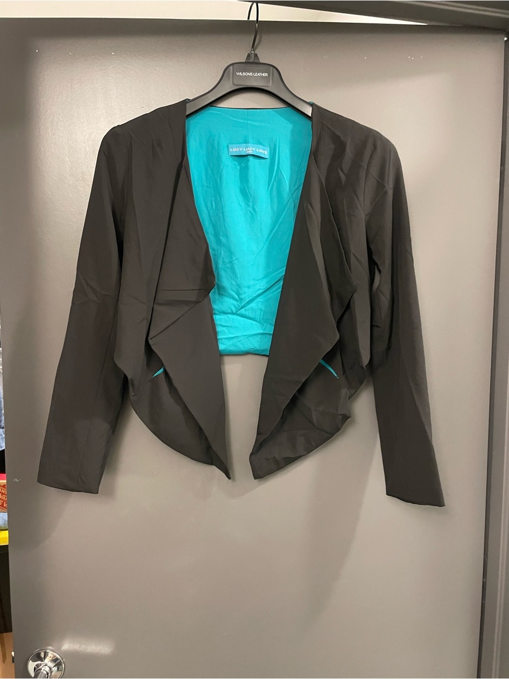 Love Tree Black Open-Front Blazer with Teal Lining